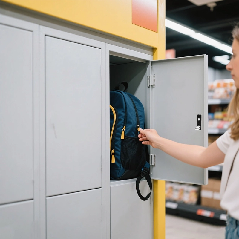 Customer using a smart locker inside a supermarket